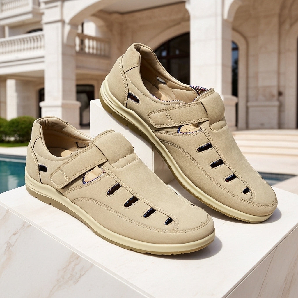 Men's Medicated Summer Sandals – Ultra-Comfort Beige Orthopedic Shoes