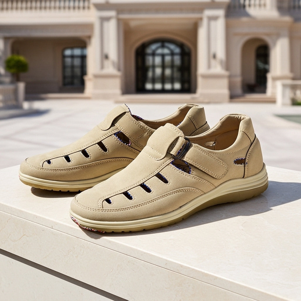 Men's Medicated Summer Sandals – Ultra-Comfort Beige Orthopedic Shoes