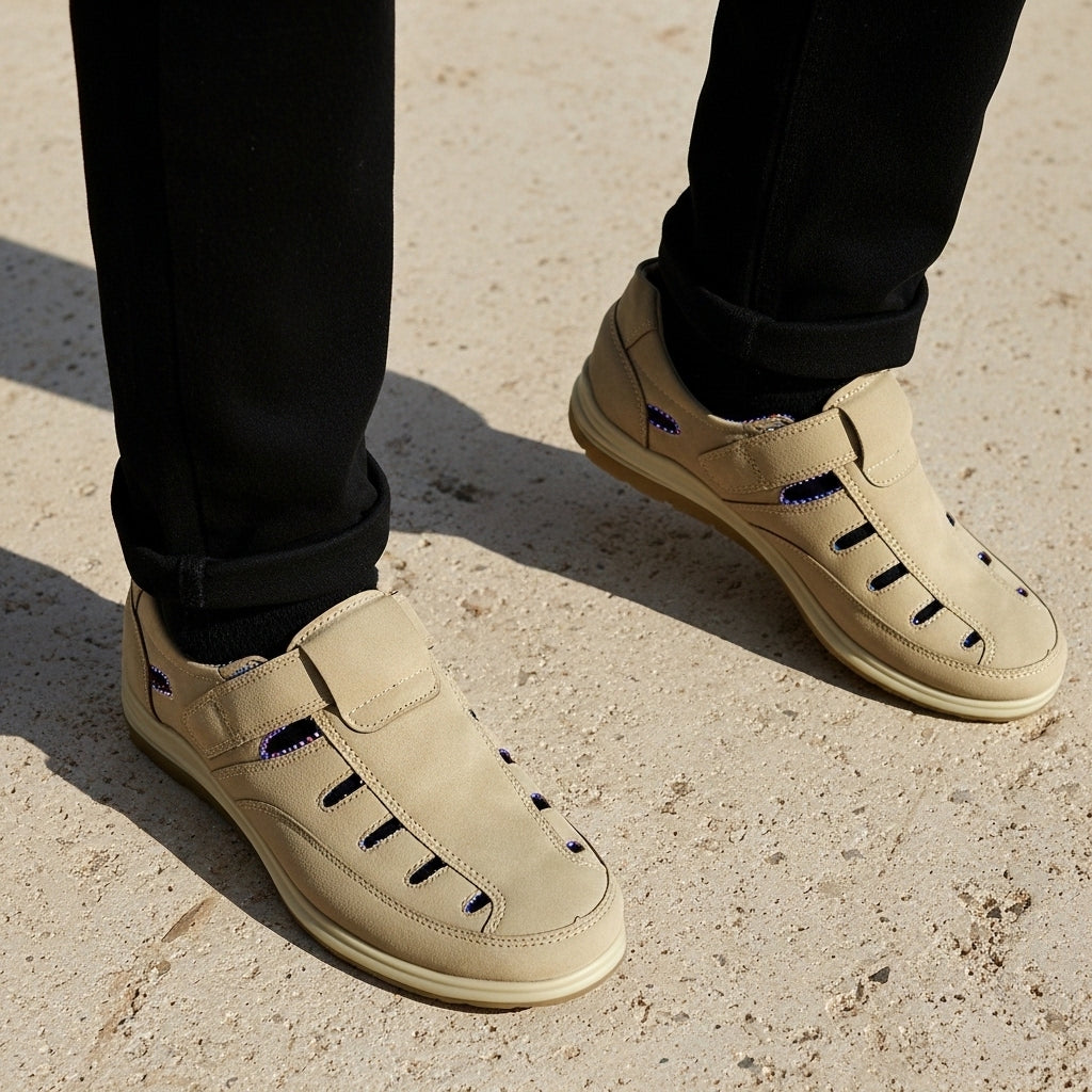 Men's Medicated Summer Sandals – Ultra-Comfort Beige Orthopedic Shoes