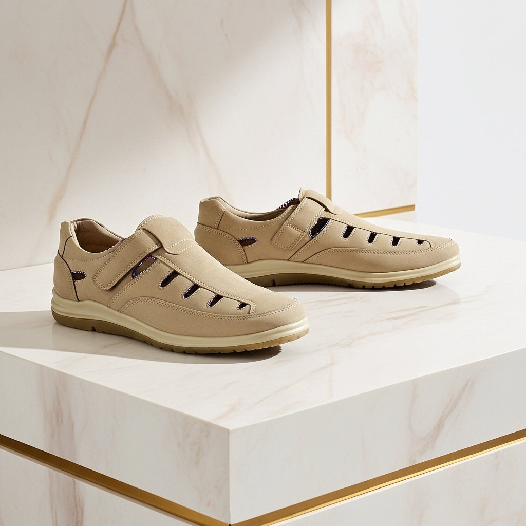 Men's Medicated Summer Sandals – Ultra-Comfort Beige Orthopedic Shoes