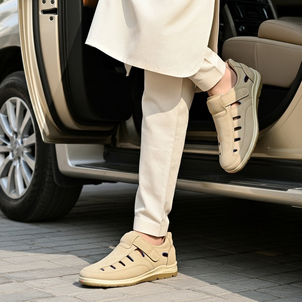 Men's Medicated Summer Sandals – Ultra-Comfort Beige Orthopedic Shoes