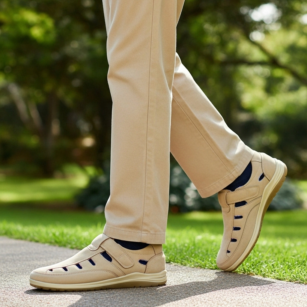 Men's Medicated Summer Sandals – Ultra-Comfort Beige Orthopedic Shoes
